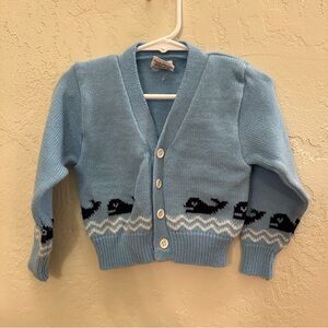Vintage Quiltex Light Blue Whale Design Baby Cardigan